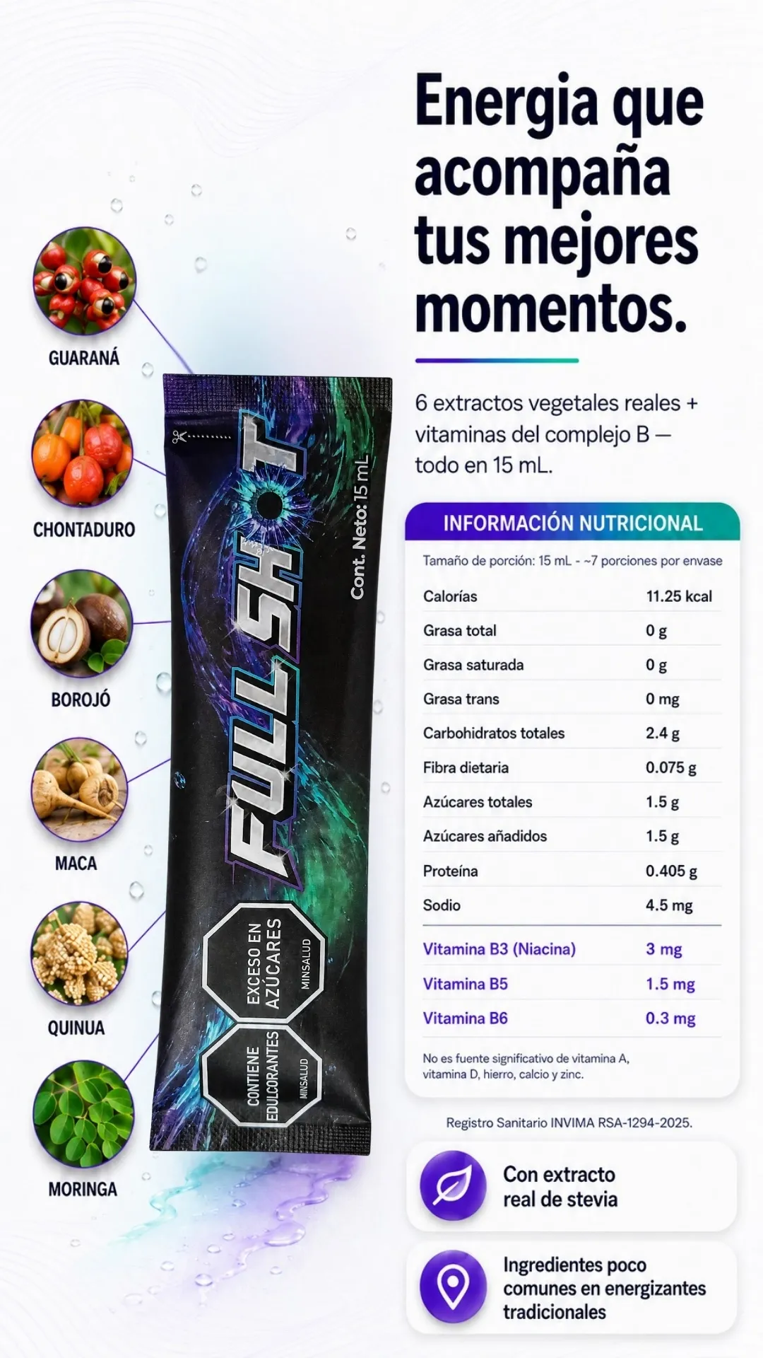 Ingredientes e información nutricional de Full Shot