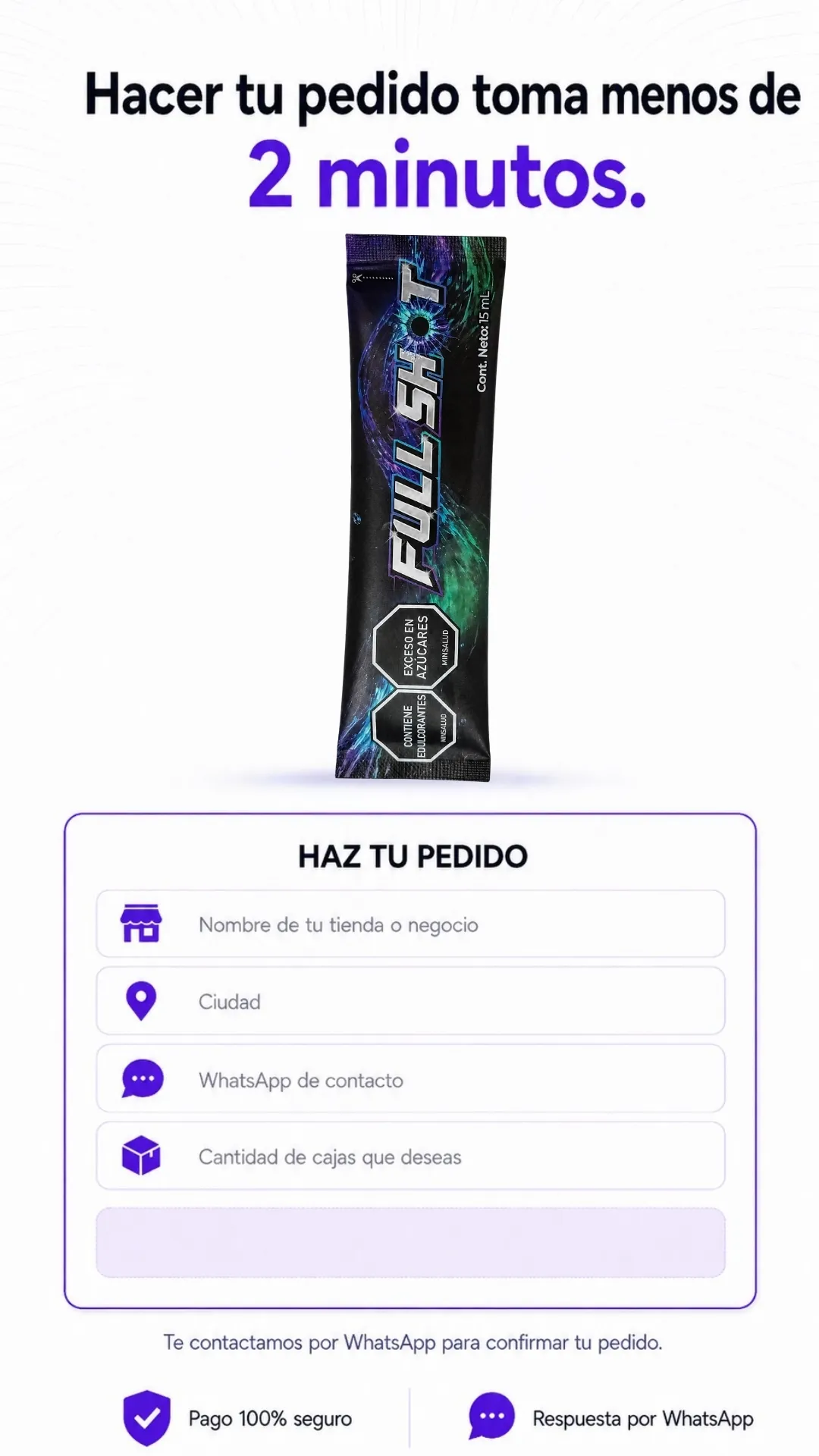 Proceso para realizar un pedido mayorista de Full Shot